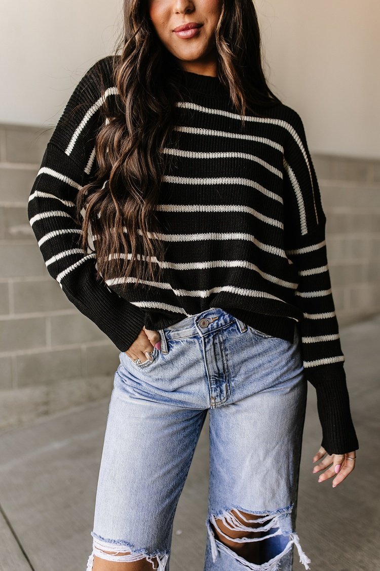 Aimee Striped Sweater - Black - Mindy Mae's Marketcomfy cute hoodies