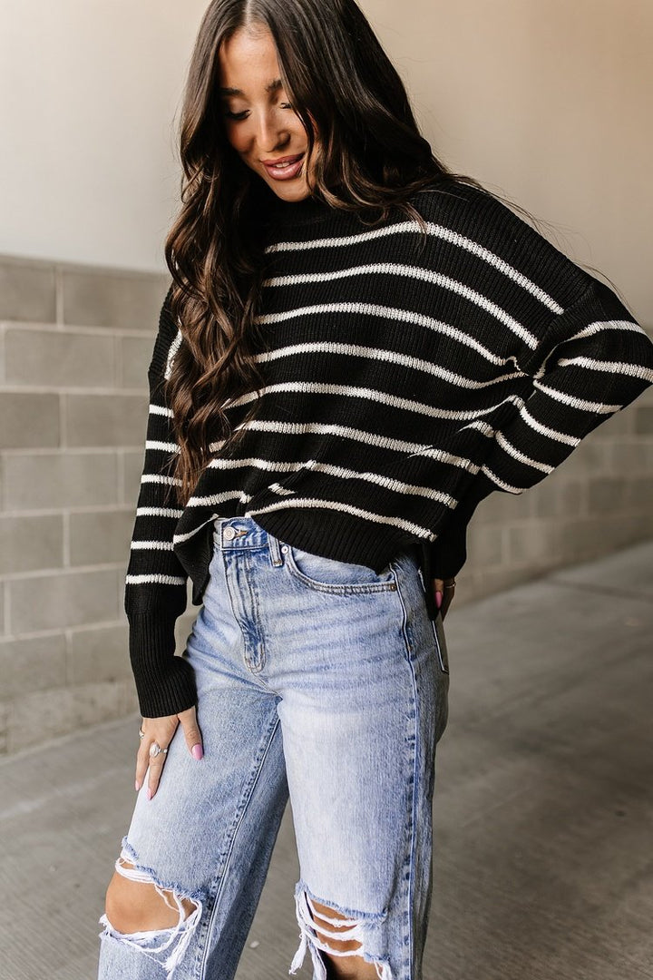 Aimee Striped Sweater - Black - Mindy Mae's Marketcomfy cute hoodies