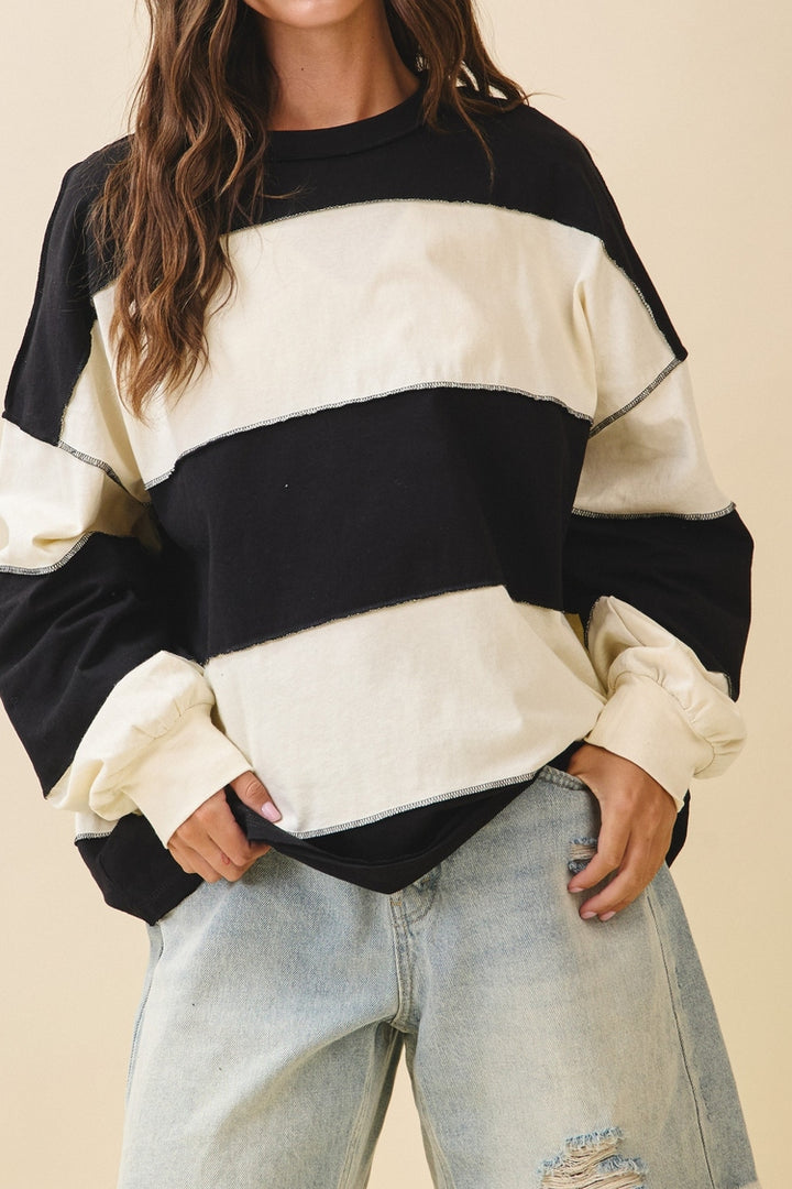 Lizzie Contrast Pullover - Black