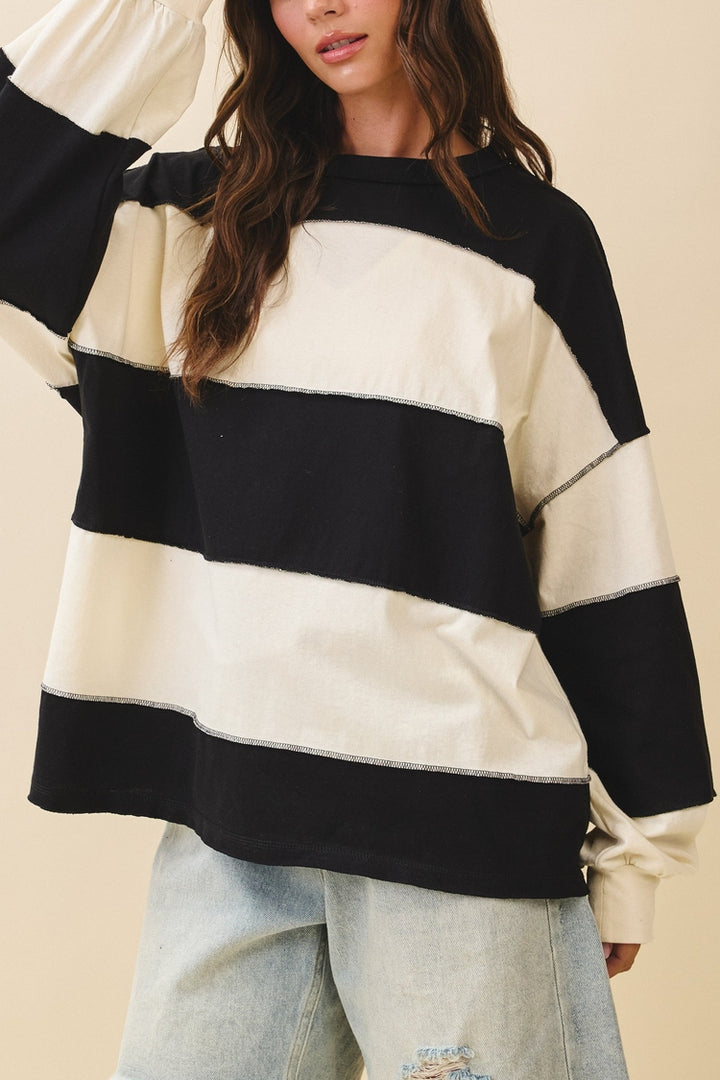 Lizzie Contrast Pullover - Black