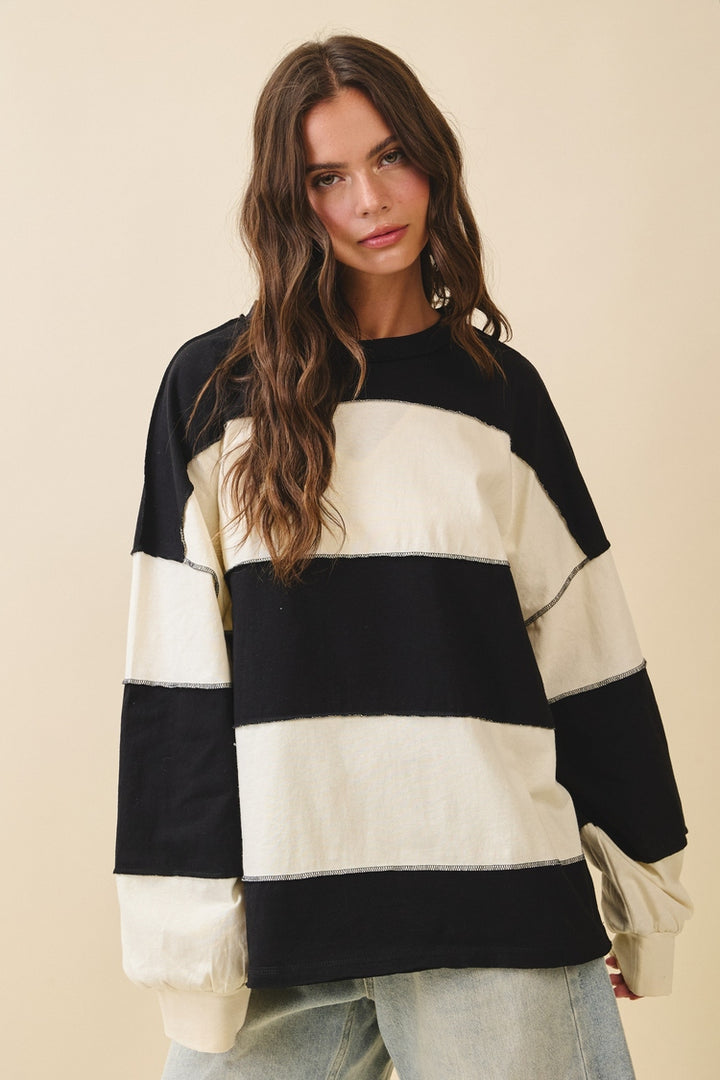 Lizzie Contrast Pullover - Black