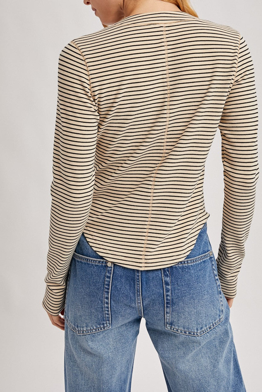Brenna Striped Henley - Beige