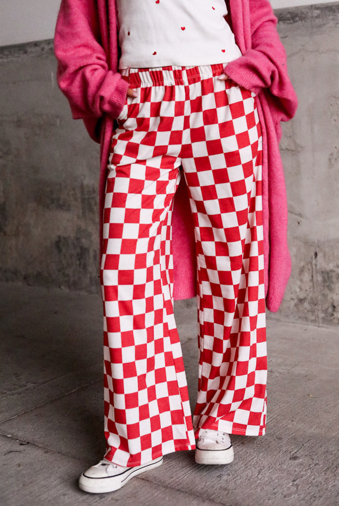 Red and White Checked Comfy Wide Leg Pants | Checkmate Pants