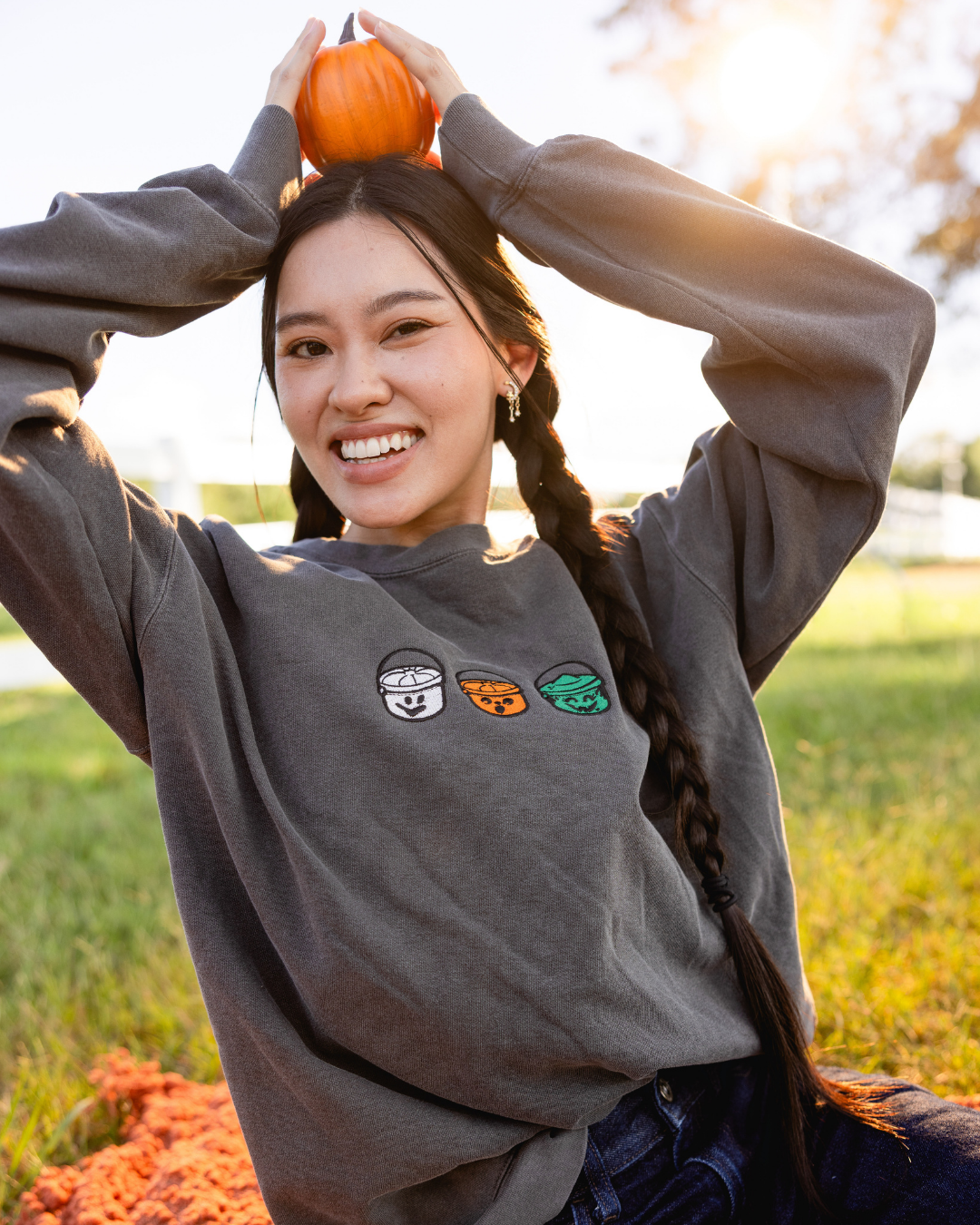Vintage Halloween Boo Bucket Embroidered Sweatshirt