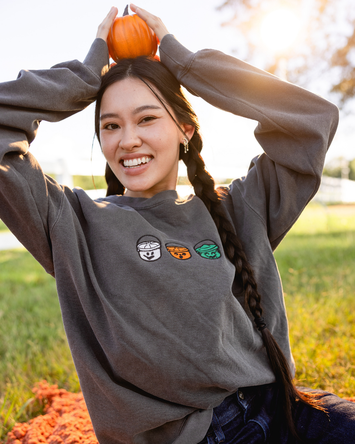 Vintage Halloween Boo Bucket Embroidered Sweatshirt
