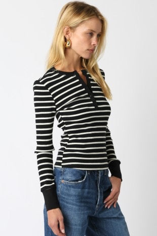 Mara Stripe Henley - Black