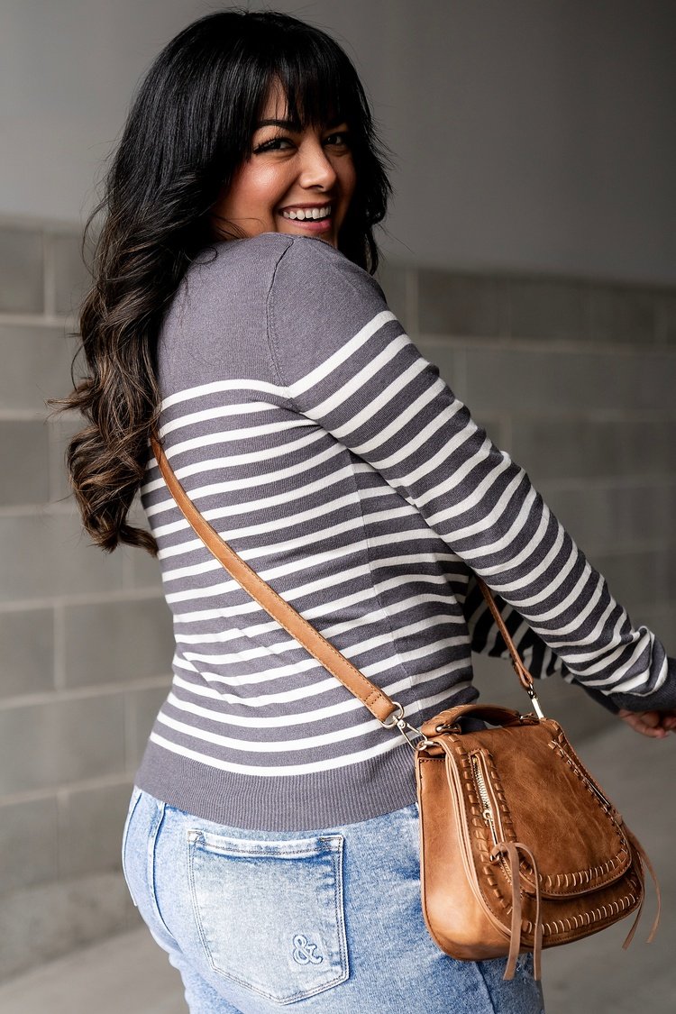 Ginny Striped Sweater - Charcoal - Mindy Mae's Marketcomfy cute hoodies