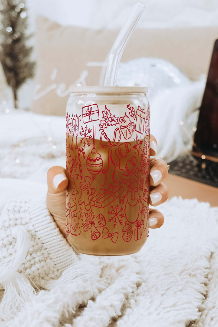 Christmas Doodles Cup with Lid & Straw