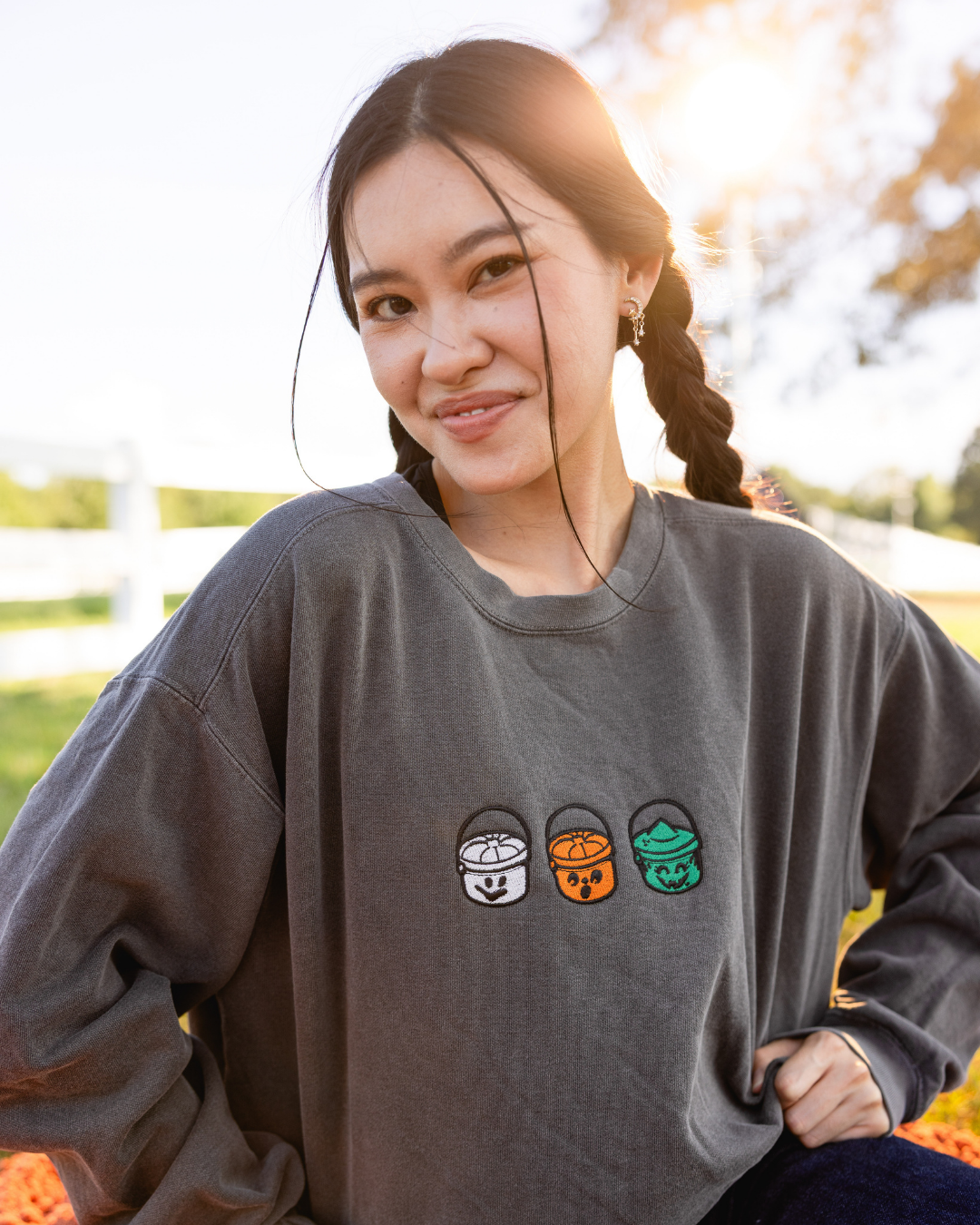 Vintage Halloween Boo Bucket Embroidered Sweatshirt