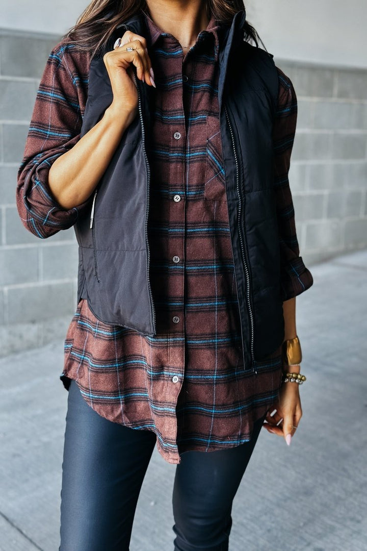 Wave Plaid Button Down - Brown - Mindy Mae's Marketcomfy cute hoodies