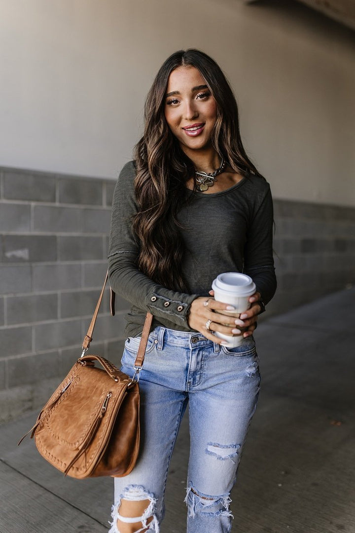 Long Sleeve Thermal Henley Layering Top Button Sleeve Detail