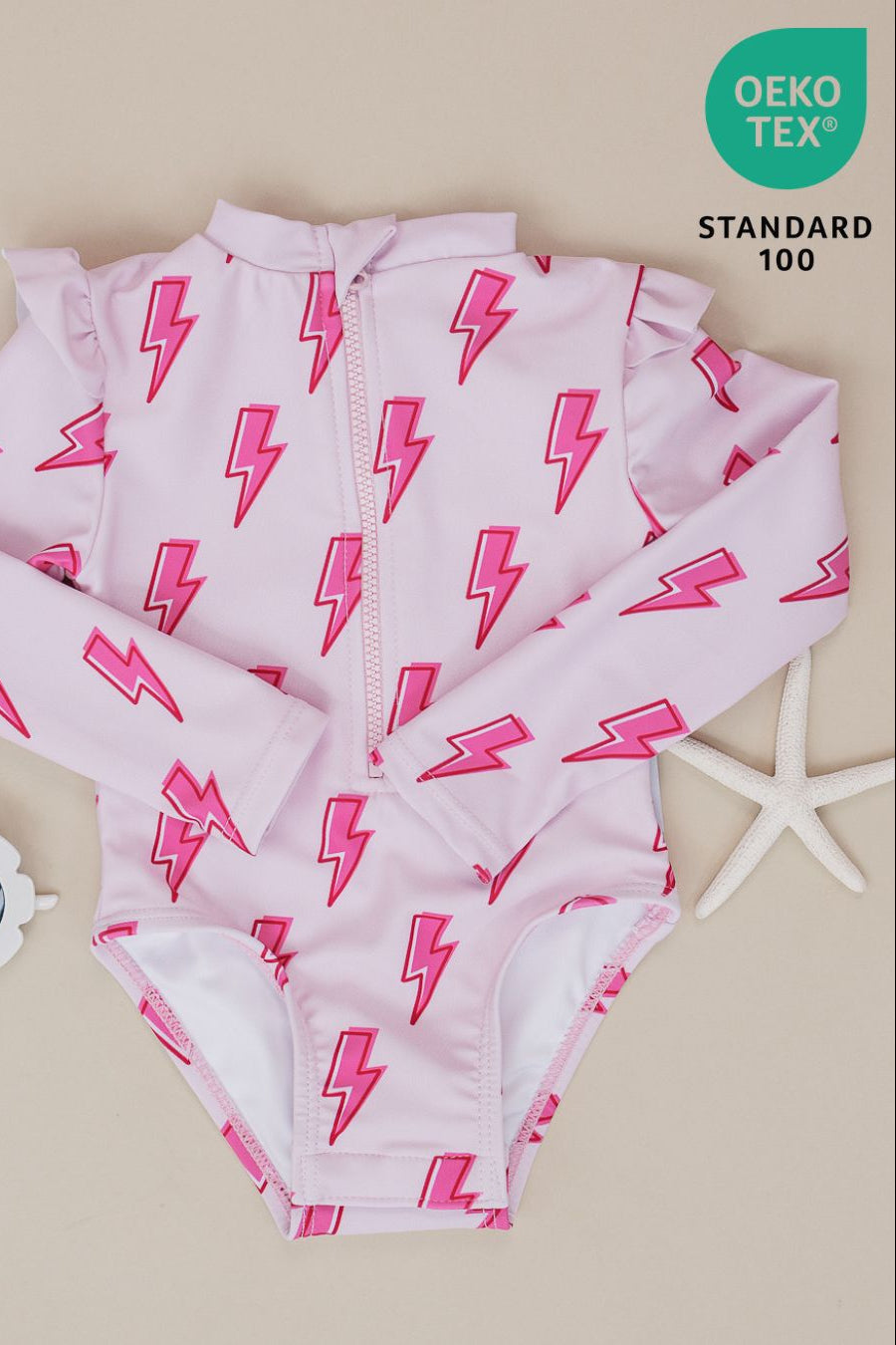 Long Sleeve Rash Guard Swimsuit | Pink Bolts