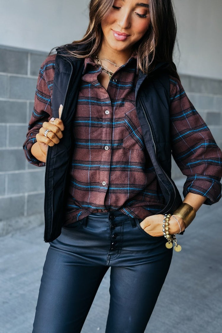 Wave Plaid Button Down - Brown - Mindy Mae's Marketcomfy cute hoodies