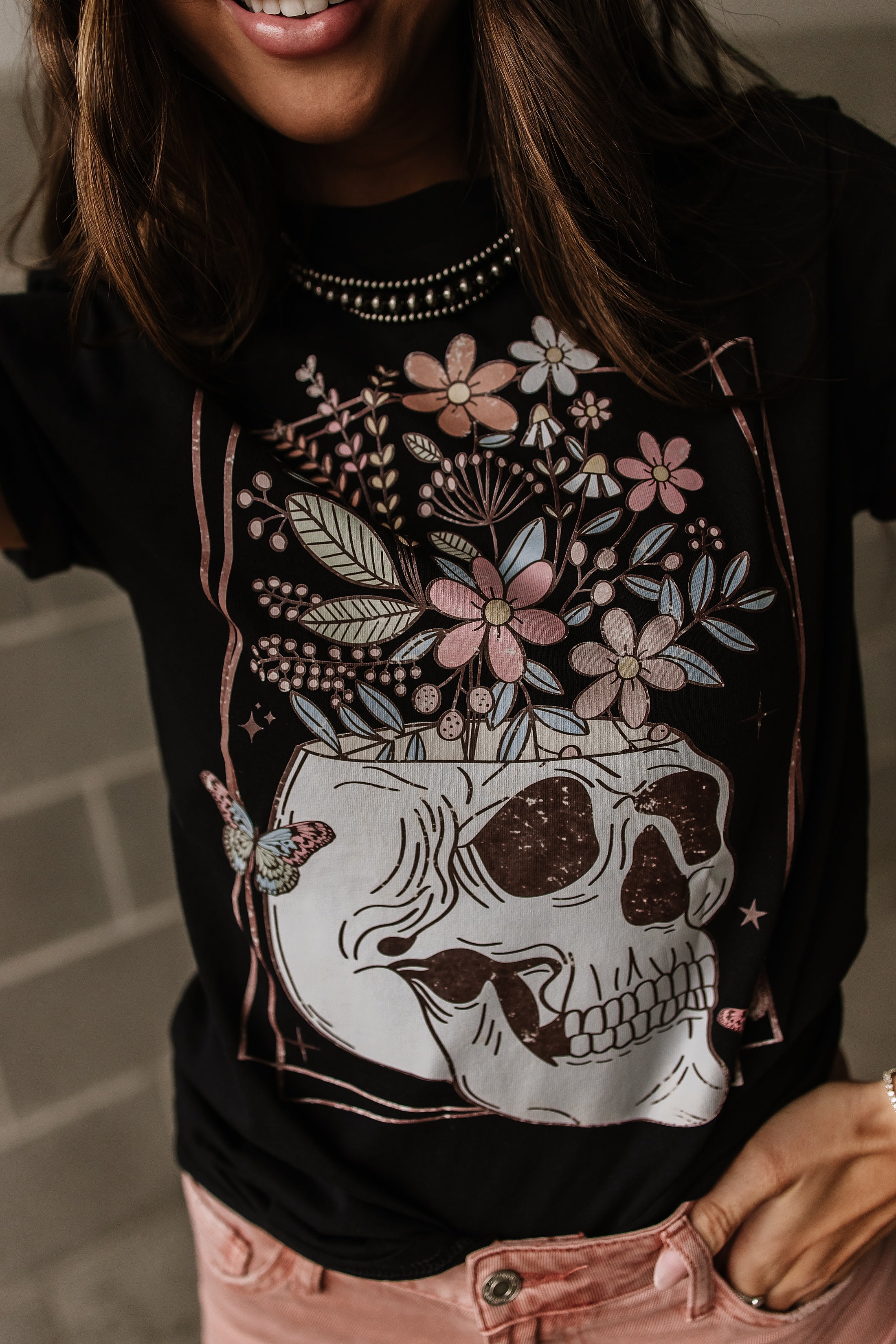 Floral Skull Graphic Tee - Mindy Mae's Marketcomfy cute hoodies