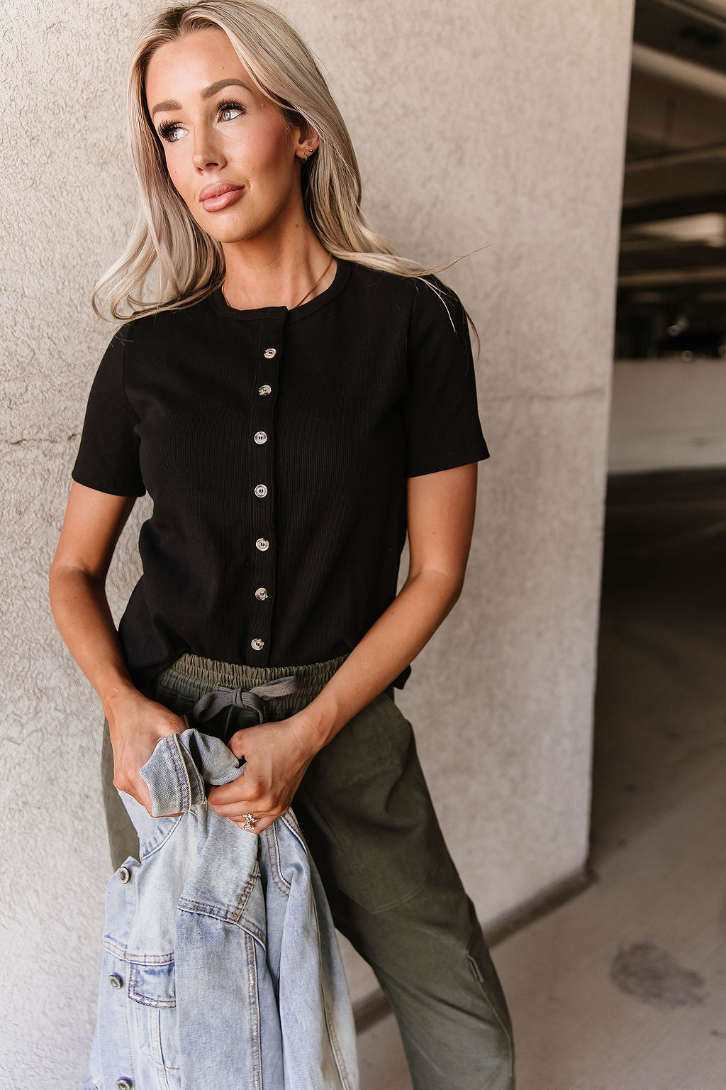 Button Front Lulu Tee - Black