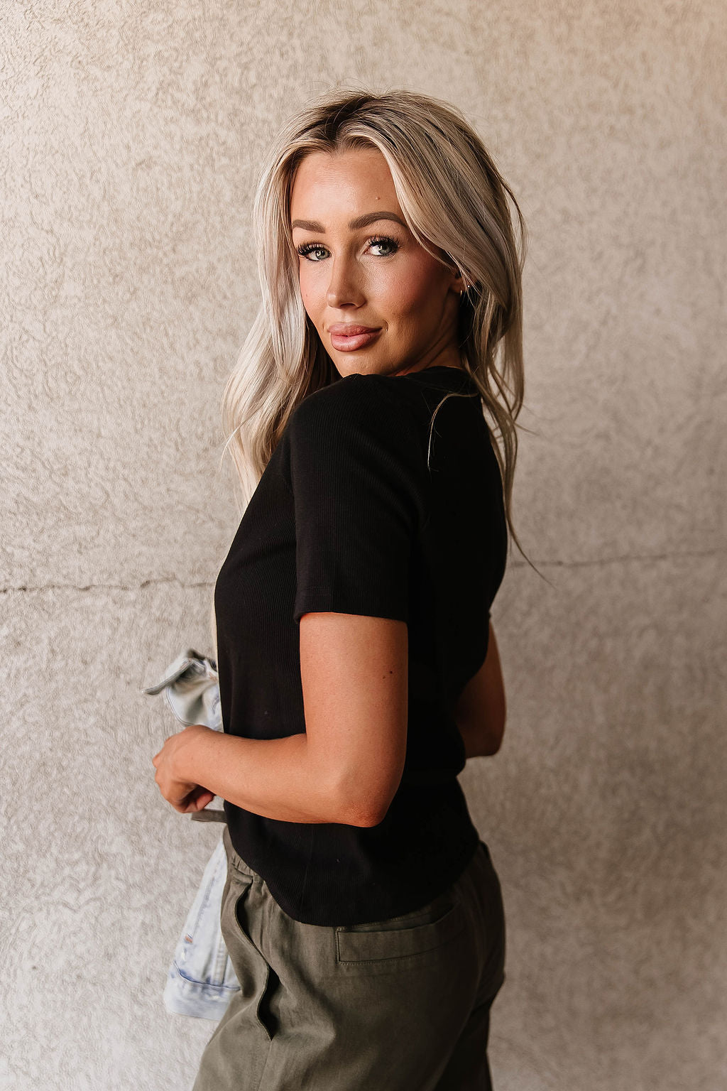 Button Front Lulu Tee - Black