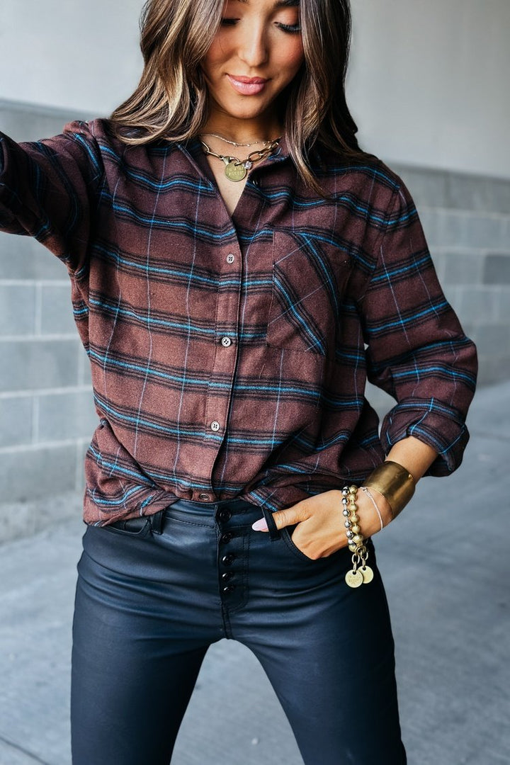 Wave Plaid Button Down - Brown - Mindy Mae's Marketcomfy cute hoodies