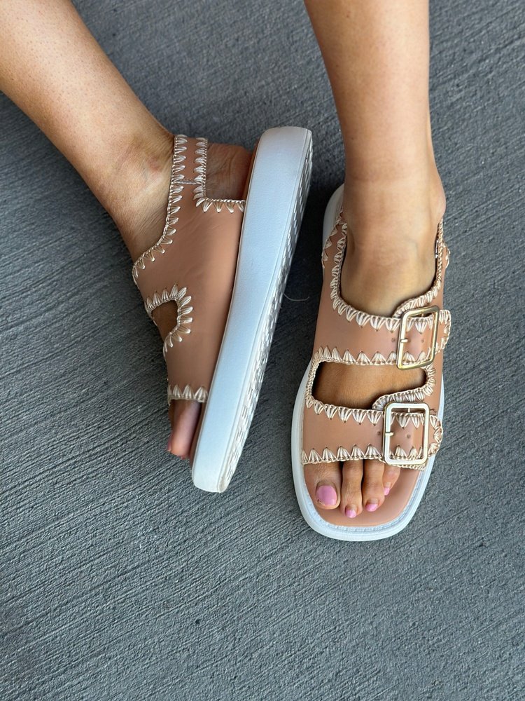 Brown Leather Stitched Square Toe Strappy Sandals | Mindy Mae's Market