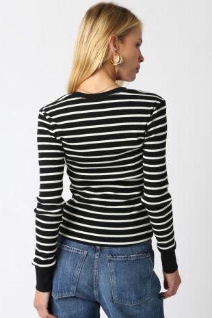 Mara Stripe Henley - Black