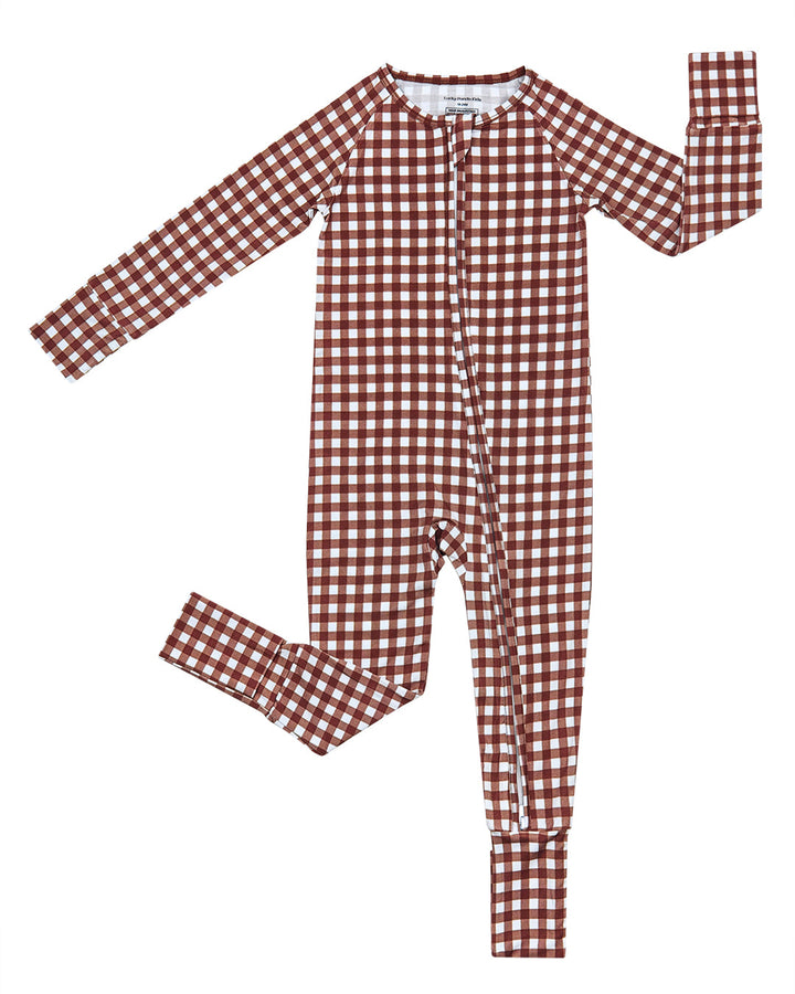 Bamboo Zip Romper | Chocolate Gingham