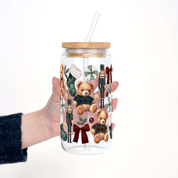 Plaid Teddy Christmas Cup with Lid & Straw