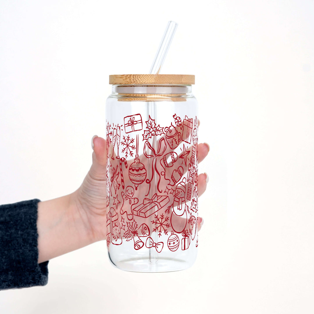 Christmas Doodles Cup with Lid & Straw