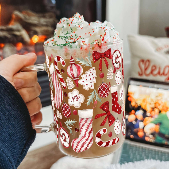 Cozy Christmas Things 17oz Glass Mug With Lid and Straw