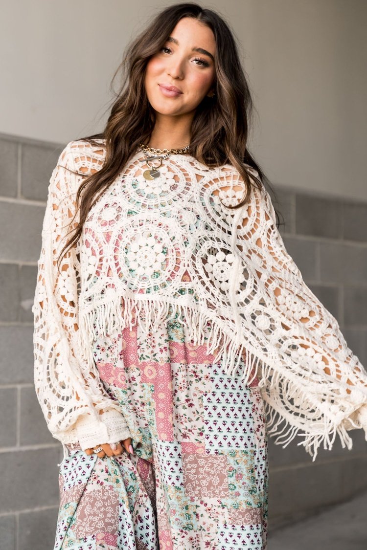 Crochet Knit Lace Fringe Cover Up Top | Mindy Mae's Market