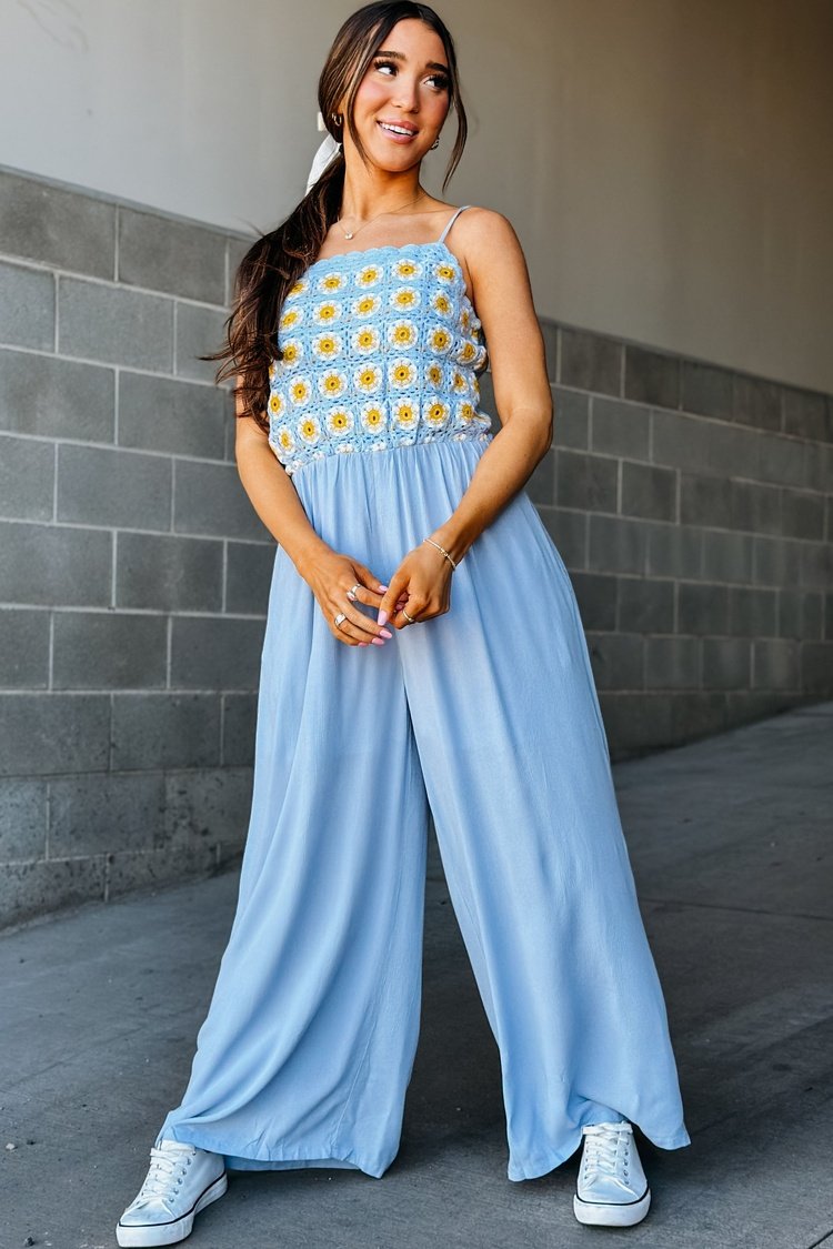 Crochet Knit Spaghetti Strap Wide Leg Jumpsuit | Mindy Mae's Market