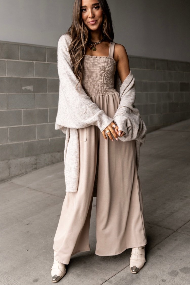 Beatrix Wide Leg Jumpsuit - Taupe - Mindy Mae's Marketcomfy cute hoodies