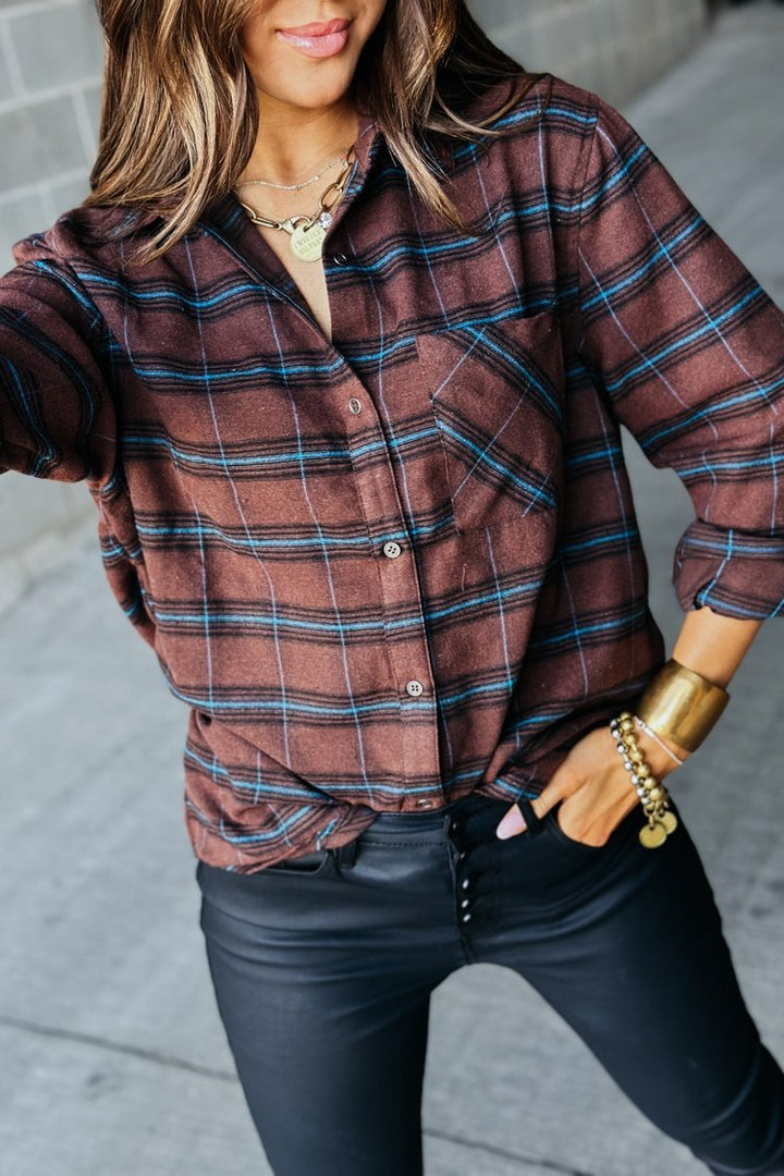 Wave Plaid Button Down - Brown - Mindy Mae's Marketcomfy cute hoodies