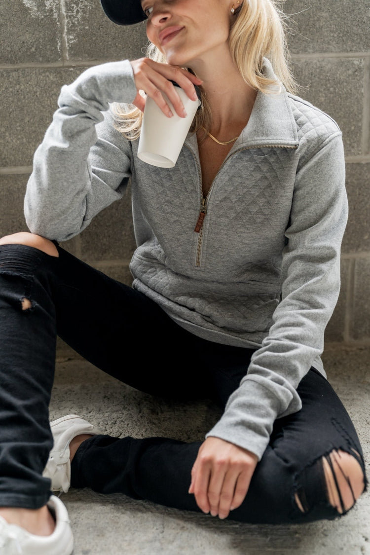 Quilted HalfZip - Charcoal – Mindy Mae's Market