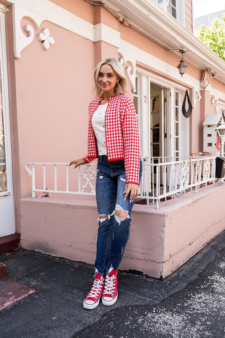 Red Gingham Cardigan