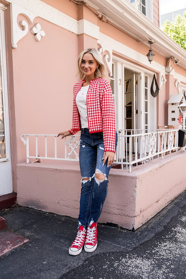 Red Gingham Cardigan