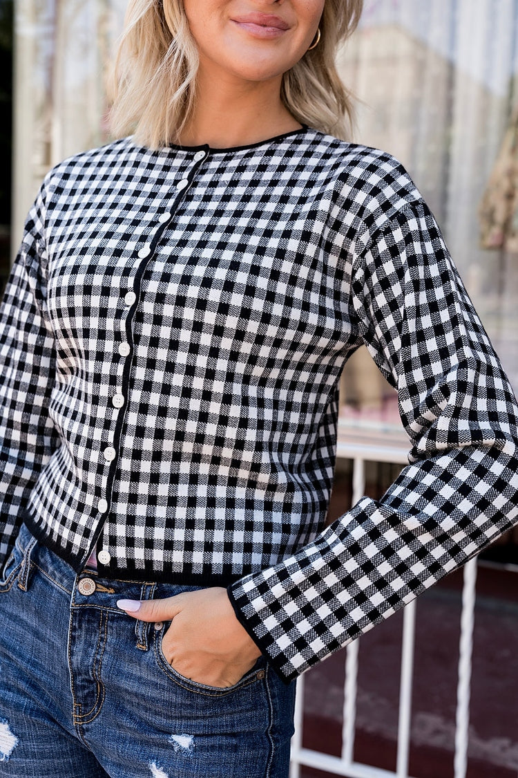 Black Gingham Cardigan