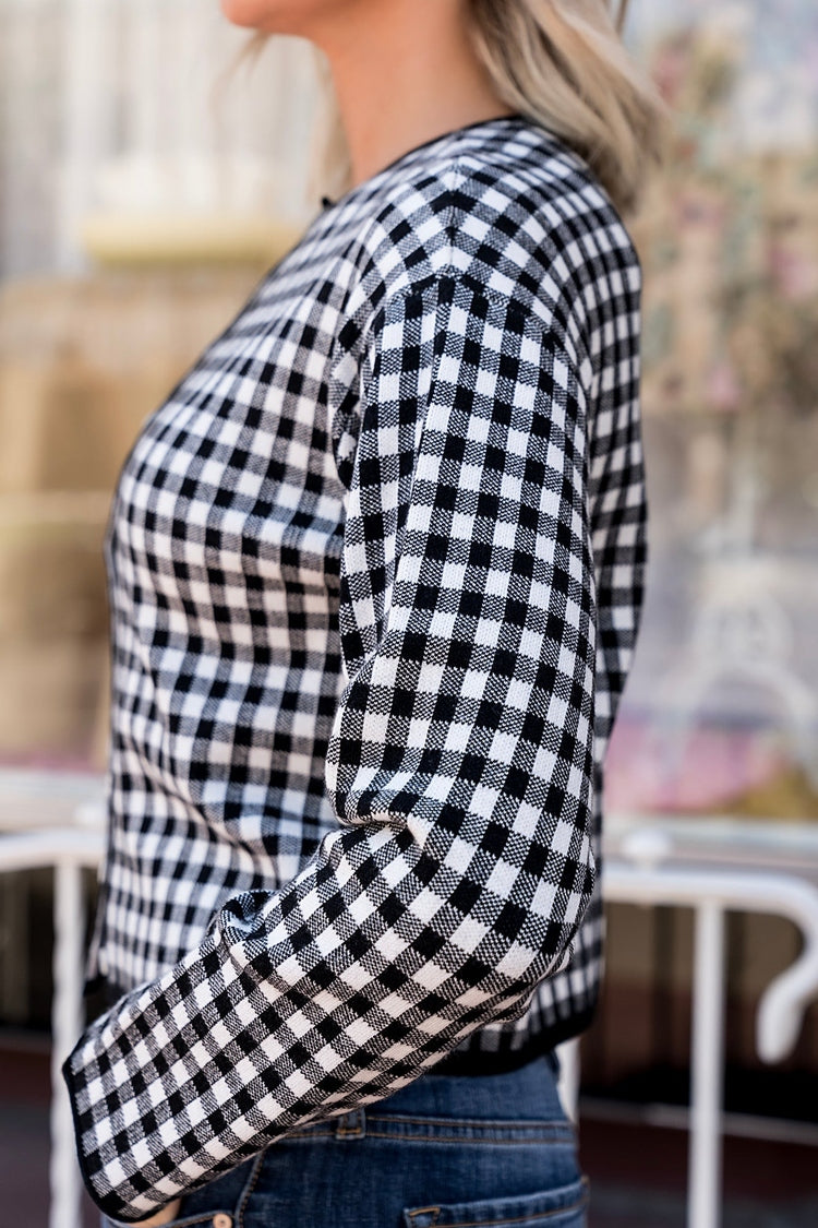 Black Gingham Cardigan