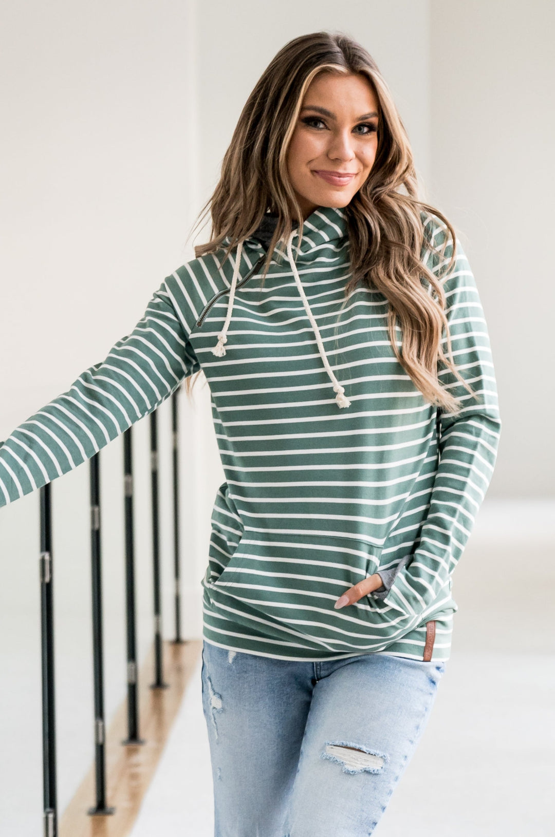 DoubleHood™ Sweatshirt - Line It Up Sea Green - Mindy Mae's Marketcomfy cute hoodies