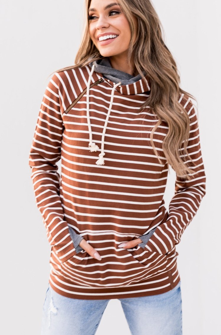 DoubleHood™ Sweatshirt - Line It Up Cinnamon - Mindy Mae's Marketcomfy cute hoodies