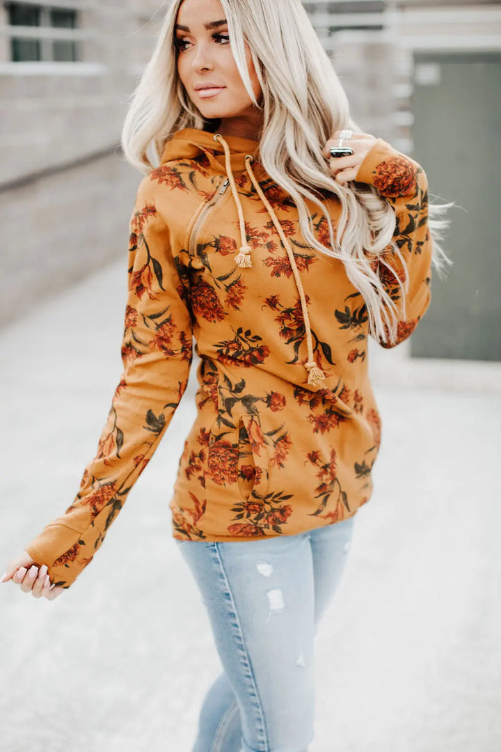 DoubleHood™ Sweatshirt - Mustard Vintage Floral  Mindy Mae's Market Clothing