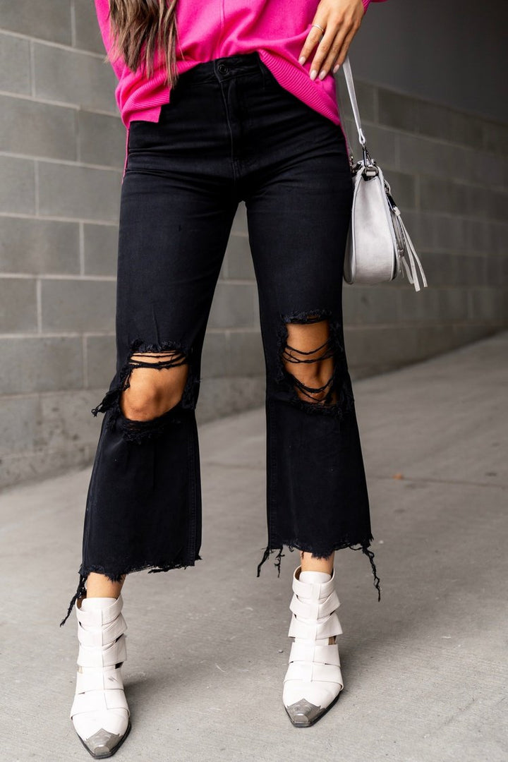 Wide Leg Cropped Distressed Jeans