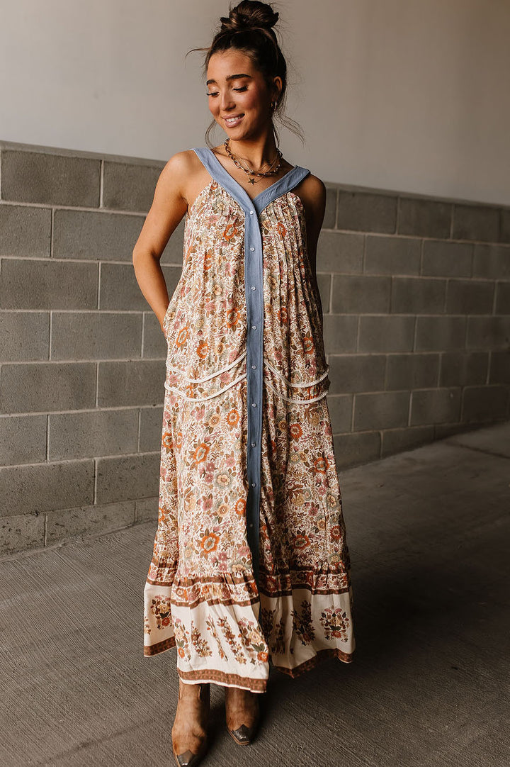 Floral Contrasting Trim Maxi Dress | Mindy Mae's Market
