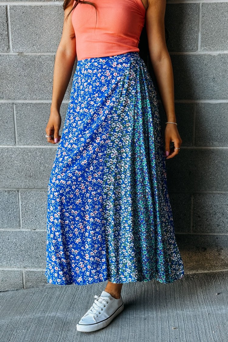 Floral Midi Maxi Blue Boho Skirt | Mindy Mae's Market