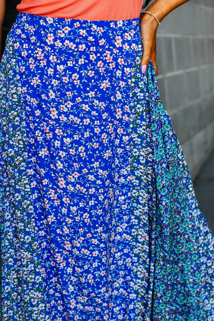 Floral Midi Maxi Blue Boho Skirt | Mindy Mae's Market