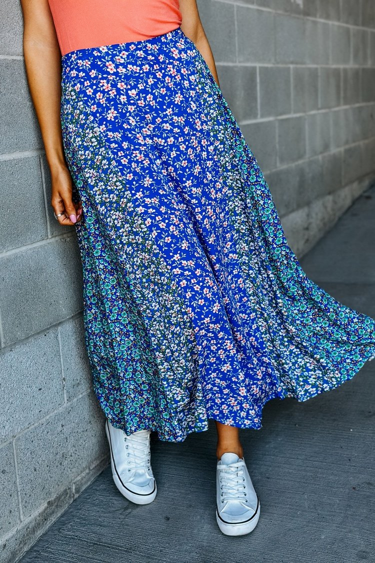 Floral Midi Maxi Blue Boho Skirt | Mindy Mae's Market