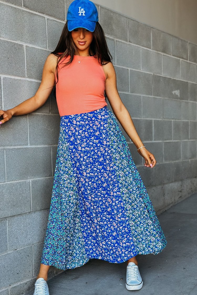 Floral Midi Maxi Blue Boho Skirt | Mindy Mae's Market