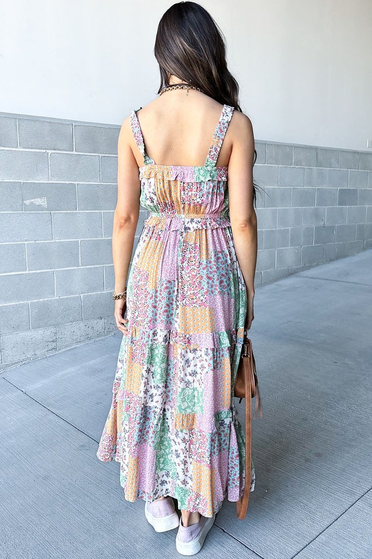 Floral Patchwork Maxi Dress with Tie Waist | Mindy Mae's Market 