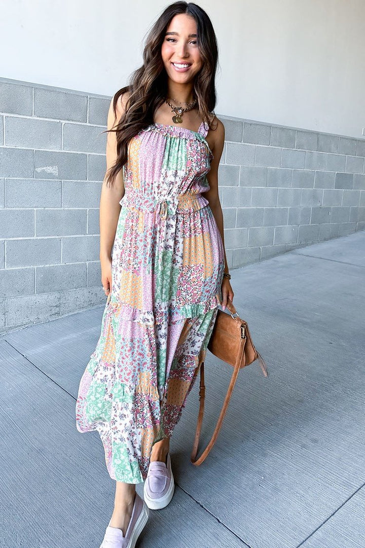 Floral Patchwork Maxi Dress with Tie Waist | Mindy Mae's Market 