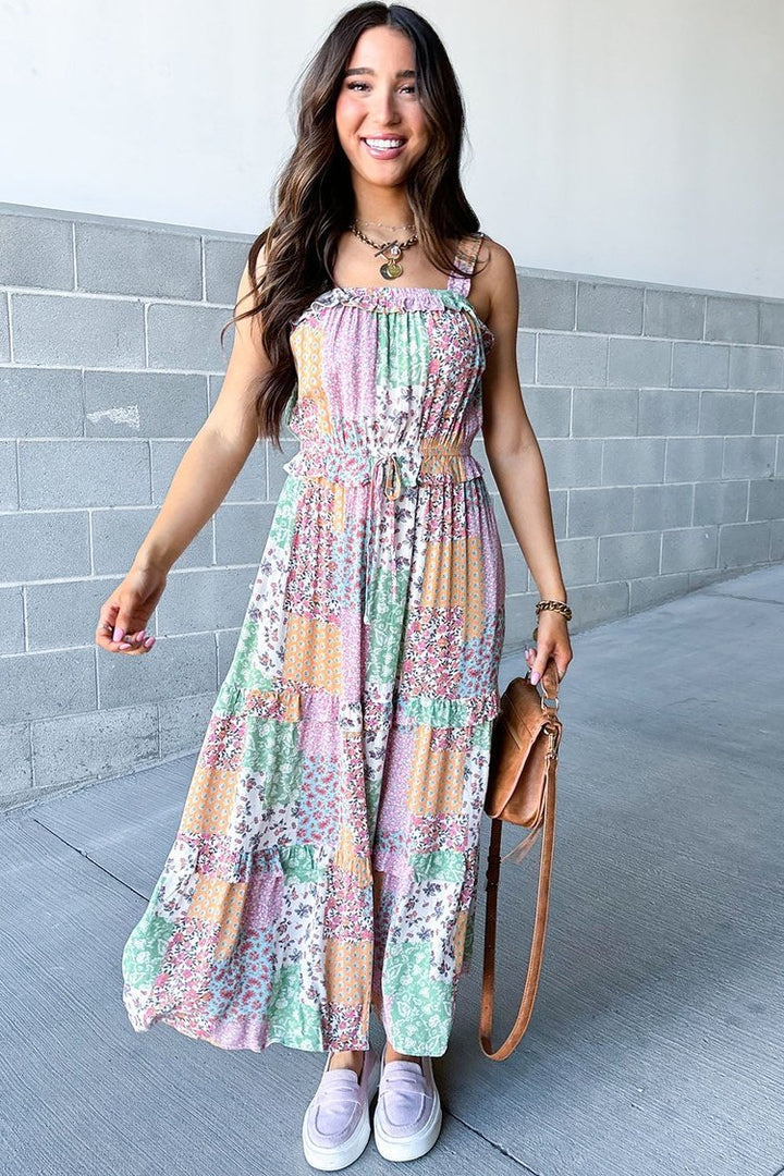 Floral Patchwork Maxi Dress with Tie Waist | Mindy Mae's Market 