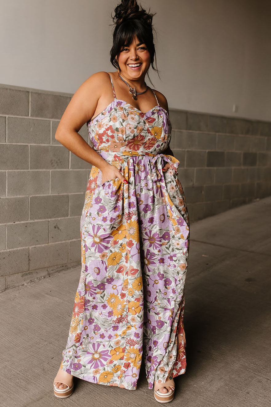 Floral Sweatheart Neckline Spahgetti Strap Floral Tie Jumpsuit | Mindy Mae's Market