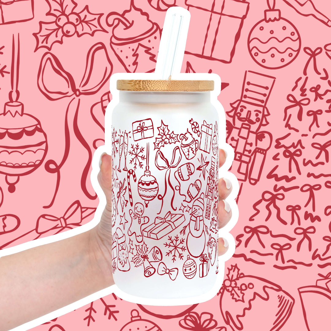 Christmas Doodles Cup with Lid & Straw